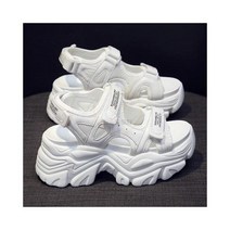 Fujin 가죽 플랫폼 샌들 웨지 힐 여성용 8cm 여름 신발 캐주얼 후크 루프 슬라이드 비치 신발 슬리퍼 두툼한 신발