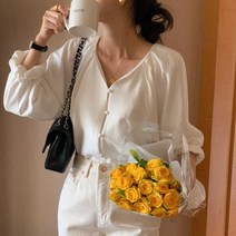 (무배/쿠폰) 슬로우비 아르 노카라 브이넥 블라우스 3col 콩단추 가을 하객룩