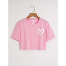 하트 프린트 쇼트 티셔츠