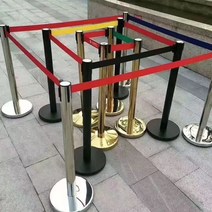 헨스 주차차단기 추락방지대 폴리스라인 디자인휀스 안전난간대 스테인레스 스틸 은행 기둥, 5미터 빨간색 벨트 은색 기둥