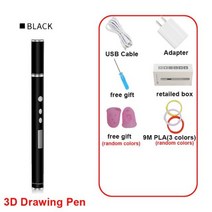 세계에서 가장 슬림 DIY 3D 프린팅 펜 RP900A 창의적인 장난감 선물 어린이를 위한 크리스마스 선물, 플라스틱 필라멘트, AU 어댑터, 블랙