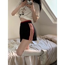 스트라이프 니트 반바지 스트링 롤업 캐주얼 팬츠 밴딩 허리 포켓 일자 트레이닝 팬츠