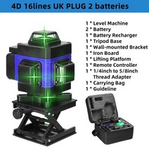 레이저레벨기 자동레이저레벨기 녹색 레이저수평기 소형 삼각대 포인트 전자식레벨기 수평계 다기능 16 라인 레이저 레벨 3 ° 셀프 레벨링 기능 레벨링 도구 무지향성 접지 벽 홈, 세트 4 블루 영국 플러그