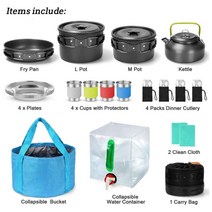 캠핑 식기 세트 4 인 야외 피크닉 요리 용품 버킷 그릇 팬 폴드 나이프 포크 캠핑 조리기구 29pcs 키트, 씨엔