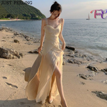 탕크 빈티지 롱스커트 디자인 프릴 트임 해변 여행 바캉스 휴가 비치 슬림 원피스
