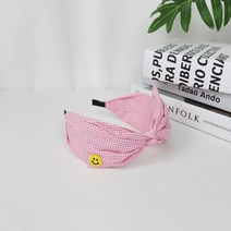 무이토린다 핑크 발랄 스마일 체크 왕리본 헤어밴드