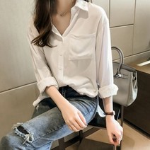 빅사이즈블라우스 여성 패션 블라우스 긴 셔츠 사무복 화이트 캐주얼 2071 50115385