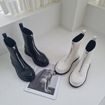 미들힐 둥근코 앞지퍼 화이트 앵글부츠 앵클부츠 4cm