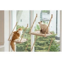 창문 캣타워 고양이 해먹, 캣타워 2개, 웜 베이지