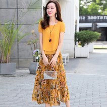 여성치마세트 플라워투피스 빅사이즈루즈핏Q02