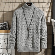 티티웍스 남성용 도툼한 아가일 패턴 터틀넥 기본 목폴라 꽈배기 니트