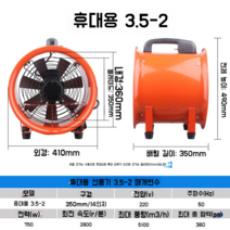 배풍기 포터블팬 휴대용 축류팬 220v 모바일 산업용 강력한 배기 송풍기 배기팬, 휴대용 3.5-2(220V)