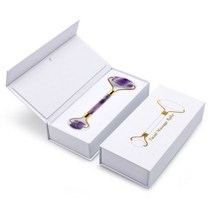 괄사마사지기 마사지스틱 마사지괄사 자수정 마사지 천연 석재 페이셜 롤러 괄사 도구 세트 스파 스크래핑 크리스탈 바디 페이스 건강 관리, Purple Roller-Box