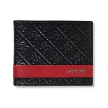 게스 남성 Mesa Billfold 가죽 지갑 - 블랙 w/레드 2aM341434