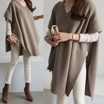 하늘바라기 여성용 코지 브이 울 케이프 니트