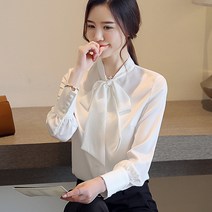changsheng패션 여자 블라우스 2021 여자 의류시 폰 블라우스 솔리드 보우 타이 칼라 사무실 숙 녀 길어야 긴 소매 여자 셔츠 B829