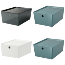 이케아 서류/미디어수납함 KUGGIS 쿠기스 수납상자+뚜껑 터쿼이즈 26x35x15 cm