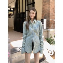 아메카지스타일 베이더 디자인감각 데님셔츠 여성 봄계절 2023 슬림핏 하프기장 코트 상의