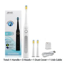 음파 칫솔 전동 초음파 칫솔 헤드 방수 Seago sg-507 usb 충전식 성인 방수 딥 클린 치아 브러시 2 교체 헤드 5 청소 모드, 흰색 507