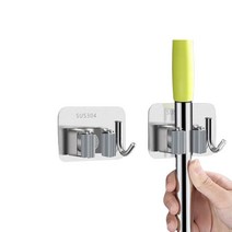 무타공 청소 도구 걸이 접착식 스텐 욕실 용품 거치대 걸이대, 실버, 1개