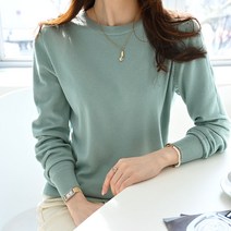 데일리앤 프레셔 부드러운 무지 라운드넥 긴팔 여성 니트 티셔츠 봄 가을