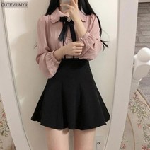 둥근카라블라우스 봄 여성 귀여운 활 리본 탑스 프레피 스타일 빈티지 일본 한국 디자인 버튼 우아한 공식 셔츠 핑크 화이트