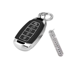 키에티 현대 준신형 HA05 5버튼 TPU 엣지 키케이스 + 큐빅번호판, 실버_블랙