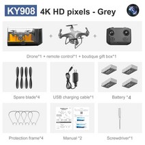 입문용드론 촬영용드론 KY908 미니 드론 4K 전문 고화질 항공 사진 RC 헬리콥터는 한 번의 클릭으로 4 축, 08 Gray 1 Camera 4K4B