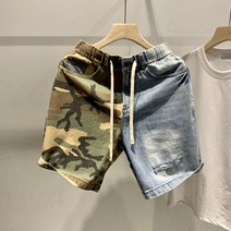 디스트로이드청반바지 카모 데님 패치워크 짧은 바지남자 보이핏 볼륨 디자인감각 트렌드 고가 아메카지스타일 4814008632