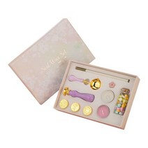 [레브] 빈티지 씰링 왁스 타블렛 비즈 양초 분리형 스푼 스탬프 세트 보관 상자 키트 diy 봉투 초대 공예, 보라색 10개