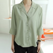 원타임 여성용 투카라넥 7부 블라우스