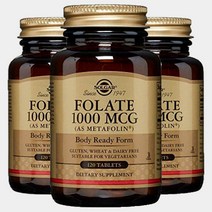 솔가 Solgar 폴레이트 1000mcg 글루텐 프리 비건 무설탕 타블렛, 120개입 × 3개