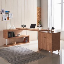 아파트 재택근무 홈오피스 선반형 책상(160cm 4색) 모서리 모니터 학생 CEO, 다크엘다