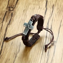 기독교용품 기독 교회 물품 쇼핑몰 남자용 고대 십자가 빈티지 가죽 팔찌 예수 기독교 종교 남자 보석 크기 조절 가능 드롭 배송