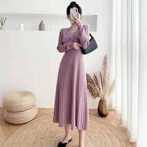 위위브렌 고급촉감 버튼 롱 골지 니트 원피스