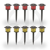 솔까든 태양열 미니격자등 10개입 정원등 솔라 미니 잔디등, 노란빛5개+빨간빛5개