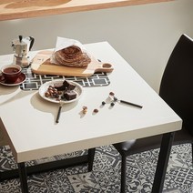 한샘 프레임 스틸 대리석 2인 식탁(의자미포함 4종/택1), B형: 화이트 상판+블랙 프레임(B)