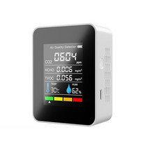 가정용 미세먼지 공기질 휴대용 측정기 air quality detector co2 meter tester 이산화탄소 tvoc 포름알데히드 값 전기 수량 온도 습도, 하얀
