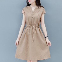 무지코튼원피스 여름 미니스커트 빅사이즈 시원한 린넨 롱치마 나일론원피스 바스락소재 V카라