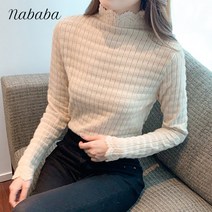나바바 NB1046 여성 빈티지 올 레이스 목폴라 블라우스