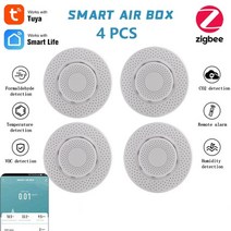 공기질측정기 tuya zigbee 스마트 에어 박스 공기 품질 모니터 co2 voc 가스 감지기 센서 자동화 알람 가정용 온도 습도 센서, 4개의 PC 공기 상자