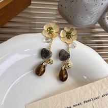 레트로 코트 스타일 앰버 귀걸이 맞춤형 디자인 금속 꽃 귀걸이 925 실버 바늘 귀걸이