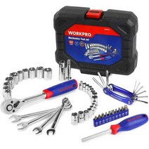 WORKPRO 52피스 역학 도구 키트 드라이브 소켓 렌치 세트 38인치 퀵릴리즈 래칫블로우 성형 케이스 포함 W009087A