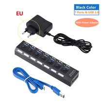 USB 3.0 허브 멀티 USB 분배기 3 Hab 전원 어댑터 사용 7 포트 다중 확장기 USB 3.0 허브 PC 컴퓨터 용 스위치 포함, 협력사, 유럽 ​​연합