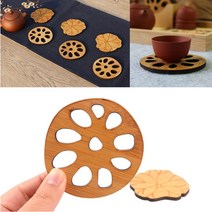 고급 우드 티 코스터 1P 전통찻집 연꽃 문양 원목 나무코스터 컵받침 홀더 집들이선물 인테리어소품, 디자인, 나뭇잎