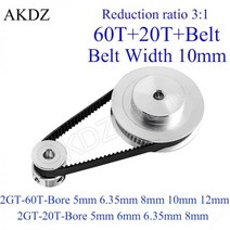 타이밍 벨트 풀리 GT2 60 치아 20 치아 감소 3:1/1:3 3D 프린터 액세서리 벨트 폭 10mm 보어 5 & 6.35 & 8 & 10 & 12mm|Pulleys|, 1개, Belt length 202mm, 20T-B5 and 60T-B10