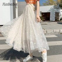 나바바 NS203 여성 클로버 레이스 밴딩 롱 스커트