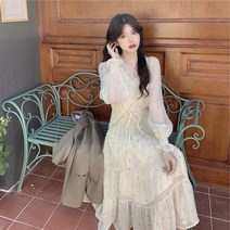 여성 플라워 꽃 원피스 브이넥 레이스 여자 봄 여름 가을 꽃무늬원피스 수입 캐주얼 긴팔 롱원피스 잔꽃원피스 쉬폰원피스 spring summer flower dress JX0363
