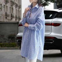셔츠원피스 레깅스코디 오버핏 여성 루즈핏 블루 박스남방 대 남방 여자남방 블라우스 세로 스트라이프 롱셔츠 데일리룩 폴리 여성남방