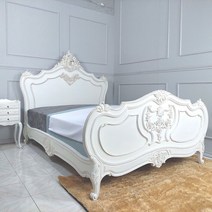 [끌리움] 프로방스 화이트 프렌치 엔틱 조각 침대 원목 빈티지 엔틱침대 Q